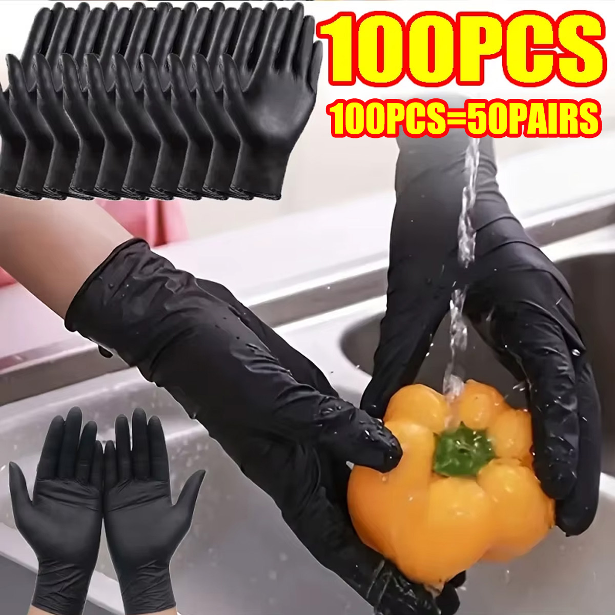 Disposable Gloves Nitrile - Jednorazowe rękawice do pakowania, czarne rękawice