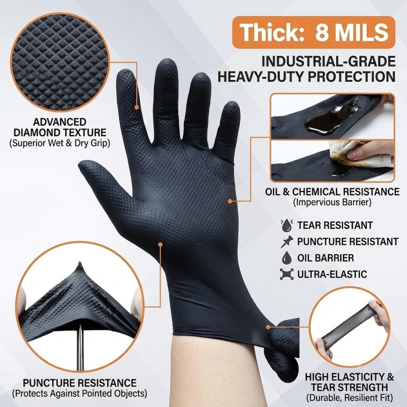 Wytrzymałe czarne przemysłowe  – Disposable Gloves Nitrile recenzja i cena